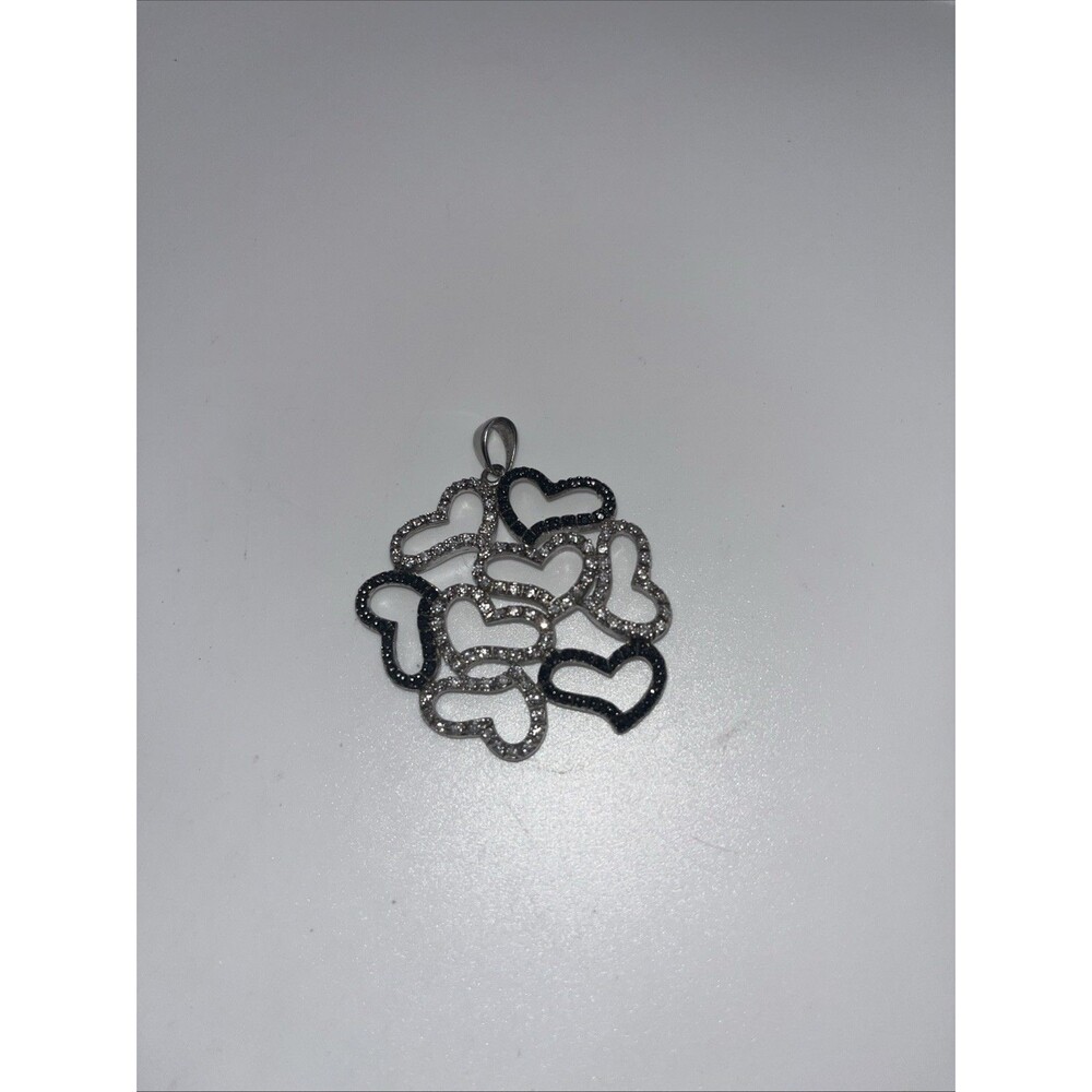 925 Sterling SILVER Round Open HEART NECKLACE Pendant Black And White